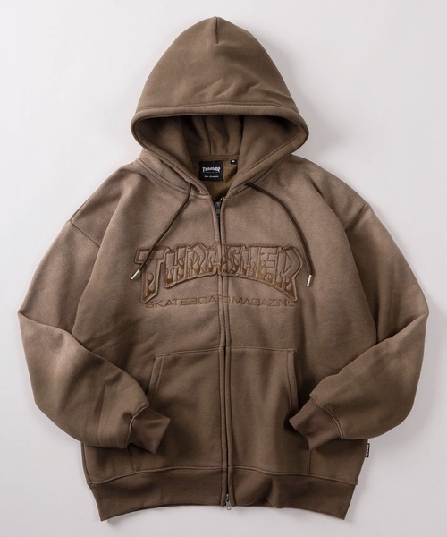 THRASHER（スラッシャー）の「【70】【THRASHER/スラッシャー】フェード加工 アップリケ刺繍 裏起毛 ジップパーカー（パーカー・メンズ・ピンク/ブラウン/ブラック・M/L）」の2枚目の写真