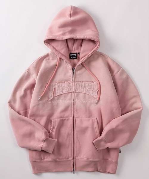 THRASHER（スラッシャー）の「【70】【THRASHER/スラッシャー】フェード加工 アップリケ刺繍 裏起毛 ジップパーカー（パーカー・メンズ・ピンク/ブラウン/ブラック・M/L）」の3枚目の写真