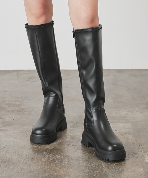 【新品】黒のロングブーツ サイズ36 セール価格 ブーツ レディース ロングブーツ チャンキーヒール