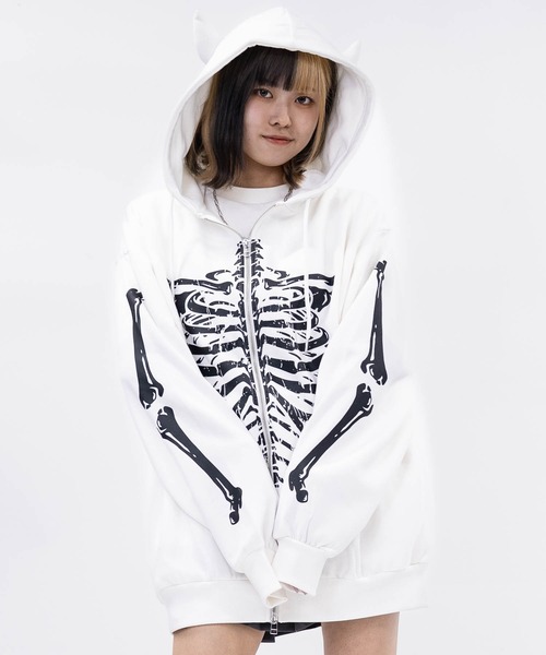 セール】【13】ボーンデザイン ツノミミ フルジップパーカー（パーカー