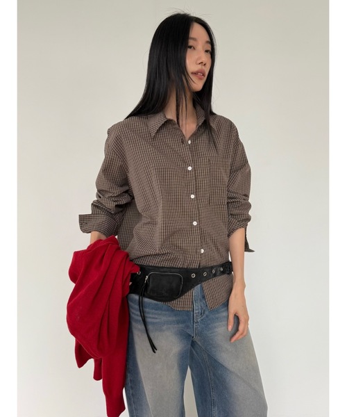 Didot.showroom（ディドット ショールーム）の「ウッディチェックシャツ（シャツ/ブラウス・レディース・ブラウン/ブラック・FREE）」の4枚目の写真