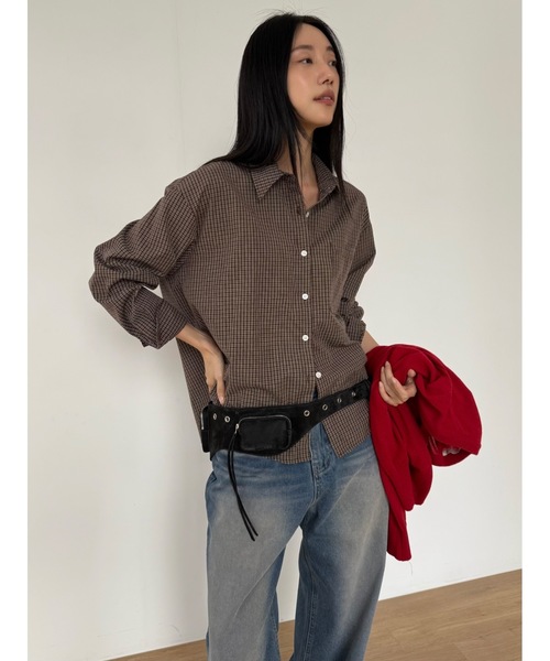 Didot.showroom（ディドット ショールーム）の「ウッディチェックシャツ（シャツ/ブラウス・レディース・ブラウン/ブラック・FREE）」の3枚目の写真