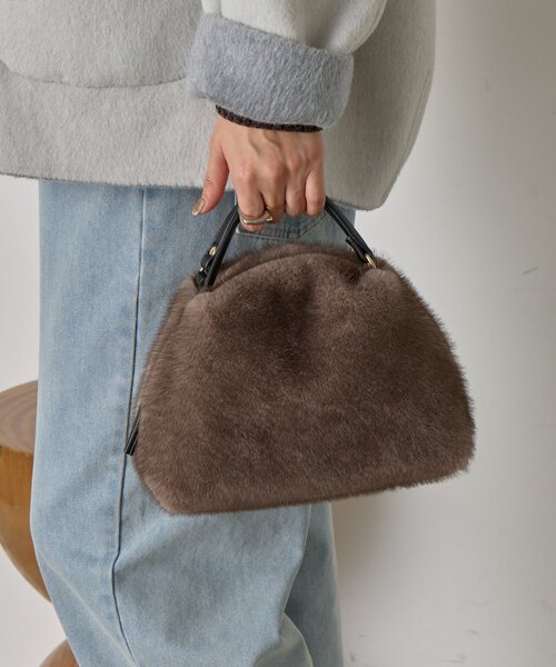 Jena espace merveilleux（ジェナ　エスパスメルヴェイユ）の「ファーボストンバッグ（トートバッグ・レディース・グレー/ブラウン・FREE）」の3枚目の写真