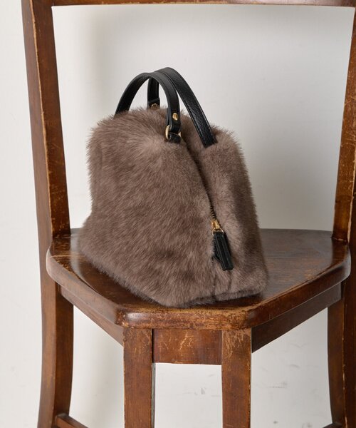 Jena espace merveilleux（ジェナ　エスパスメルヴェイユ）の「ファーボストンバッグ（トートバッグ・レディース・グレー/ブラウン・FREE）」の9枚目の写真