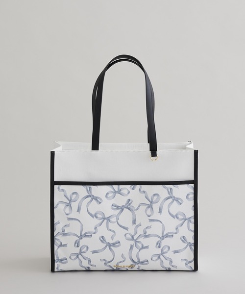 Maison de FLEUR(メゾンドフルール)の「リボンプリントスクエアトートバッグ(トートバッグ・レディース・ブラック/ピンク/ライトブルー・FREE)」の1枚目の写真