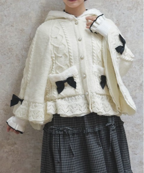 ハート編柄裏ボアニットケープ（カーディガン/ボレロ）｜axes femme