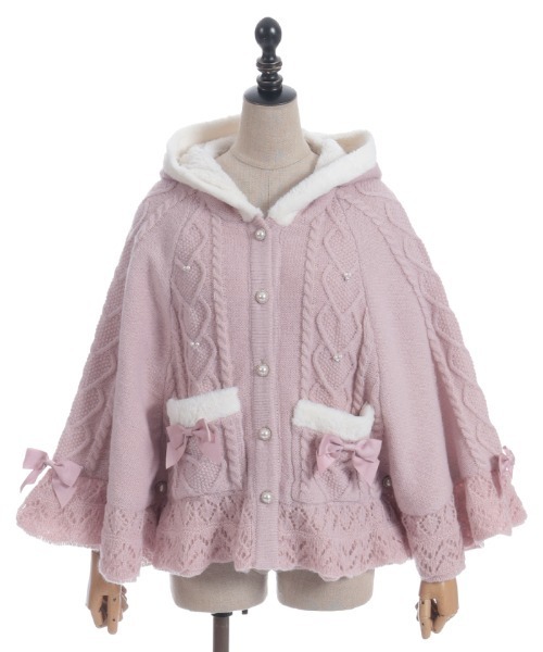 ハート編柄裏ボアニットケープ（カーディガン/ボレロ）｜axes femme