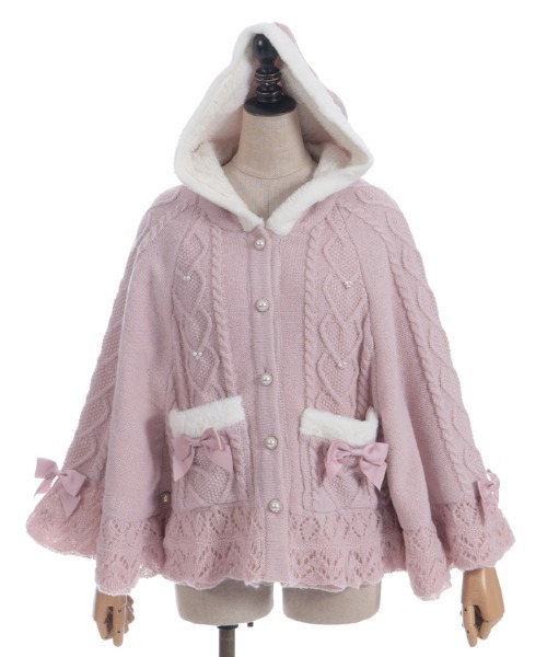 ハート編柄裏ボアニットケープ（カーディガン/ボレロ）｜axes femme