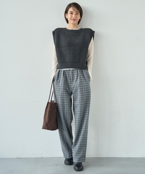 mil（ミル）の「柄アソート センタープレスパンツ【585078】（スラックス・レディース・ブラウン系その他/ブラウン/チェック・S-Short/M-Short/S-Regular/FREE/M-Regular）」の4枚目の写真