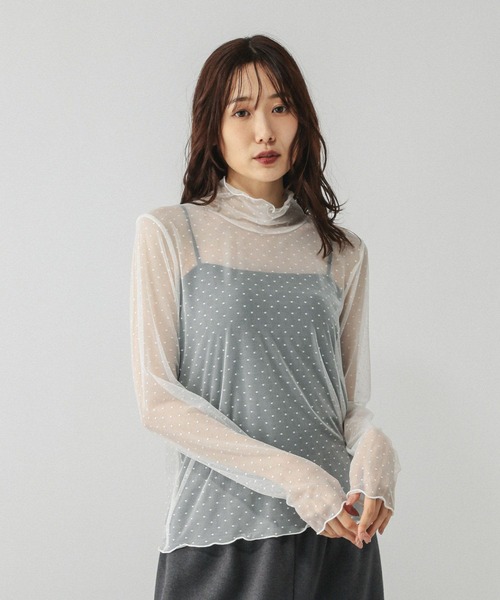 GLOBAL WORK(グローバルワーク)の「ストレッチシアーハイネックプルオーバー/598008(Tシャツ/カットソー・レディース・オフホワイト/ブラック/ホワイト系その他3・MEDIUM/LARGE)」の2枚目の写真