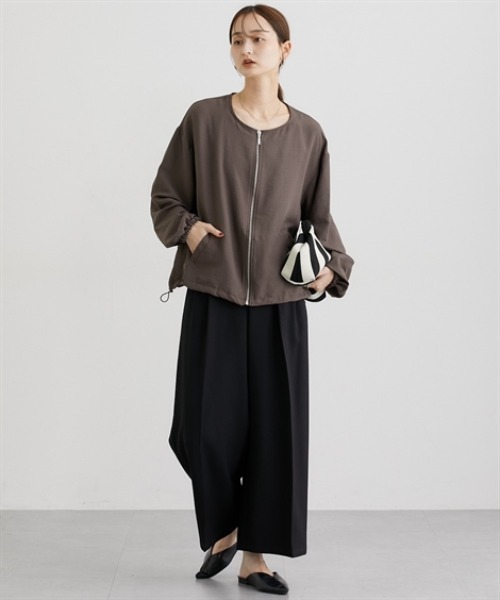 nissen（ニッセン）の「パウダーデシンノーカラーブルゾン（ブルゾン・レディース・ブラウン/ブラック・M/L）」の4枚目の写真