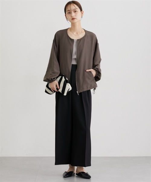 nissen（ニッセン）の「パウダーデシンノーカラーブルゾン（ブルゾン・レディース・ブラウン/ブラック・M/L）」の5枚目の写真