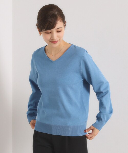 セール】【縮みに強い／洗濯機OK】Vネックニットプルオーバー（ニット