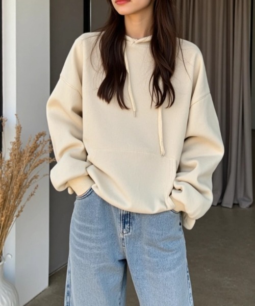cammie(キャミー)の「シンプルフーディー(パーカー・レディース・ブラック/アイボリー/グレー・L/M)」の1枚目の写真