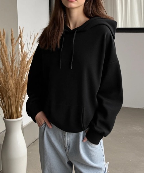cammie(キャミー)の「シンプルフーディー(パーカー・レディース・ブラック/アイボリー/グレー・L/M)」の2枚目の写真