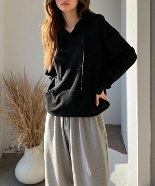 cammie(キャミー)の「シンプルフーディー(パーカー・レディース・ブラック/アイボリー/グレー・L/M)」の13枚目の写真