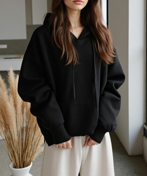 cammie(キャミー)の「シンプルフーディー(パーカー・レディース・ブラック/アイボリー/グレー・L/M)」の10枚目の写真