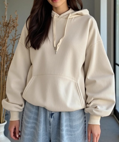 cammie(キャミー)の「シンプルフーディー(パーカー・レディース・ブラック/アイボリー/グレー・L/M)」の5枚目の写真