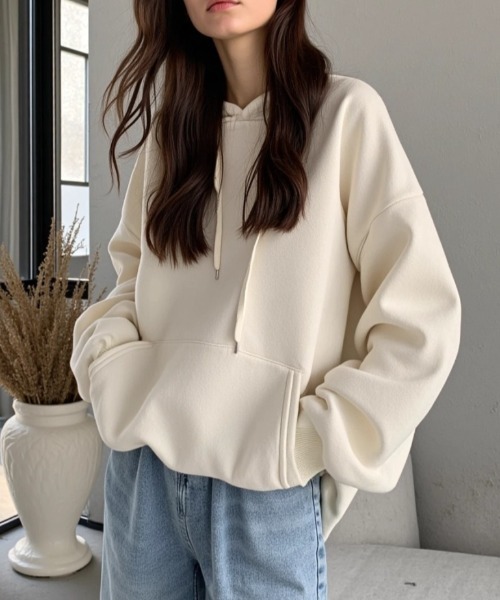cammie(キャミー)の「シンプルフーディー(パーカー・レディース・ブラック/アイボリー/グレー・L/M)」の6枚目の写真