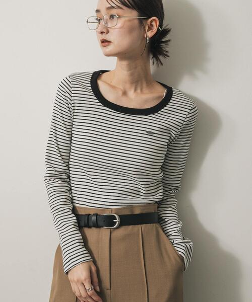 SENSE OF PLACE by URBAN RESEARCH(センスオブプレイスバイアーバンリサーチ)の「ラウンドネックリブTシャツ(Tシャツ/カットソー・レディース・ホワイト系その他/ブラウン/チャコールグレー・ONE)」の2枚目の写真
