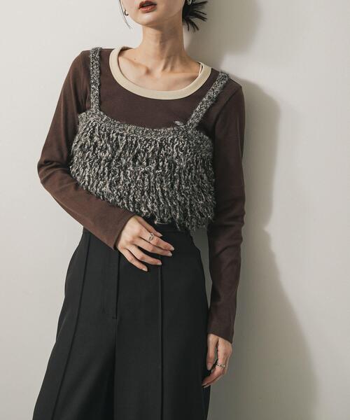 SENSE OF PLACE by URBAN RESEARCH(センスオブプレイスバイアーバンリサーチ)の「ラウンドネックリブTシャツ(Tシャツ/カットソー・レディース・ホワイト系その他/ブラウン/チャコールグレー・ONE)」の3枚目の写真