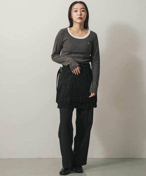 SENSE OF PLACE by URBAN RESEARCH(センスオブプレイスバイアーバンリサーチ)の「ラウンドネックリブTシャツ(Tシャツ/カットソー・レディース・ホワイト系その他/ブラウン/チャコールグレー・ONE)」の1枚目の写真