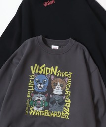 VISION STREET WEAR/ヴィジョンストリートウェア オーバーサイズ 裏起毛 アニマルプリント ゴーストバックプリント ロゴ ワンポイント スウェット トレーナー/レディース メンズ