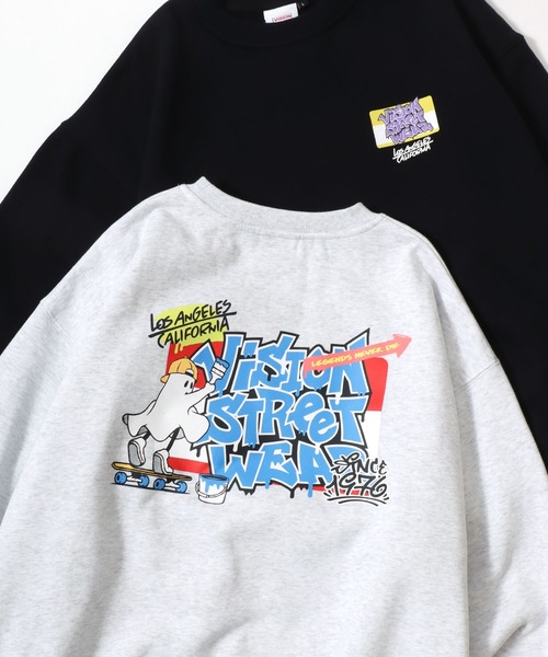 VISION STREET WEAR(ヴィジョンストリートウェア)の「VISION STREET WEAR/ヴィジョンストリートウェア オーバーサイズ 裏起毛 アニマルプリント ゴーストバックプリント ロゴ ワンポイント スウェット トレーナー/レディース メンズ(スウェット・メンズ・ブラック系その他/アッシュグレー/チャコールグレー/ブラック・L/M/LL)」の1枚目の写真