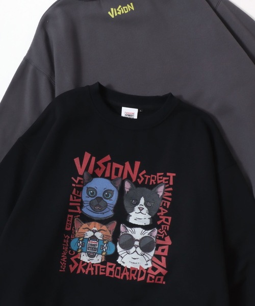 VISION STREET WEAR(ヴィジョンストリートウェア)の「VISION STREET WEAR/ヴィジョンストリートウェア オーバーサイズ 裏起毛 アニマルプリント ゴーストバックプリント ロゴ ワンポイント スウェット トレーナー/レディース メンズ(スウェット・メンズ・ブラック系その他/アッシュグレー/チャコールグレー/ブラック・L/M/LL)」の2枚目の写真