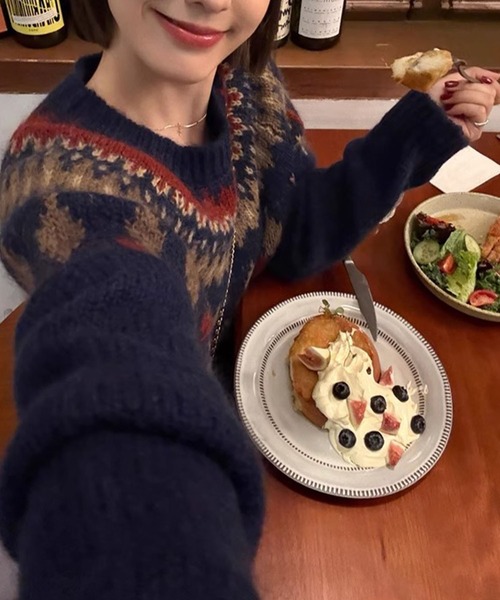 meJane（ミージェーン）の「ノルディックジャガード ニットプルオーバー（ニット/セーター・レディース・グレー系/ネイビー系・FREE）」の6枚目の写真