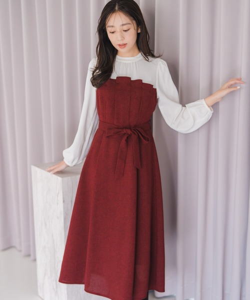 セール】2025秋冬新作 ビスチェ風ツイードドッキングワンピース