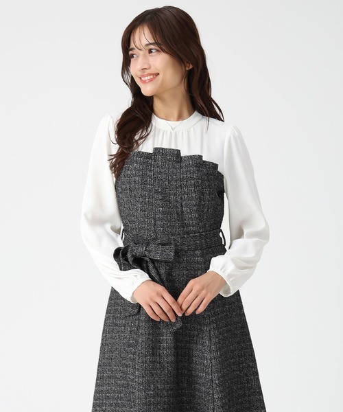 セール】2025秋冬新作 ビスチェ風ツイードドッキングワンピース