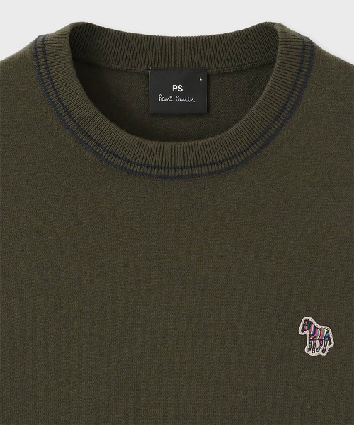 新品 ポールスミス セーター ニット トップス 長袖 L ゼブラ 刺繍 グリーン Sports Stripe Zebra' クルーネックニット / 252408 530XZ（ニット