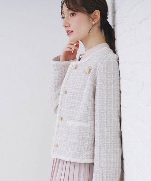 index（インデックス）の「ファンシーツイードノーカラージャケット【洗える】（ノーカラージャケット・レディース・ブラック/ベージュ系その他7/ブラック系3・42/40/38/36）」の3枚目の写真