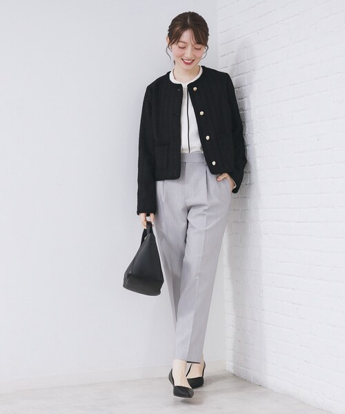 index（インデックス）の「ファンシーツイードノーカラージャケット【洗える】（ノーカラージャケット・レディース・ブラック/ベージュ系その他7/ブラック系3・42/40/38/36）」の5枚目の写真