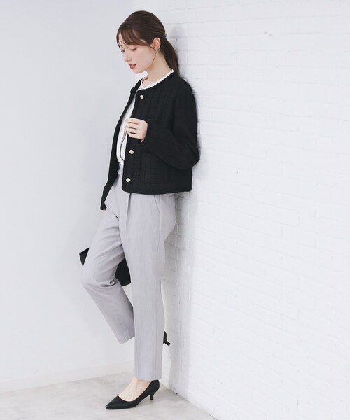 index（インデックス）の「ファンシーツイードノーカラージャケット【洗える】（ノーカラージャケット・レディース・ブラック/ベージュ系その他7/ブラック系3・42/40/38/36）」の6枚目の写真