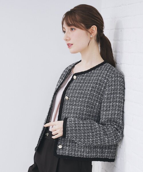 index（インデックス）の「ファンシーツイードノーカラージャケット【洗える】（ノーカラージャケット・レディース・ブラック/ベージュ系その他7/ブラック系3・42/40/38/36）」の9枚目の写真