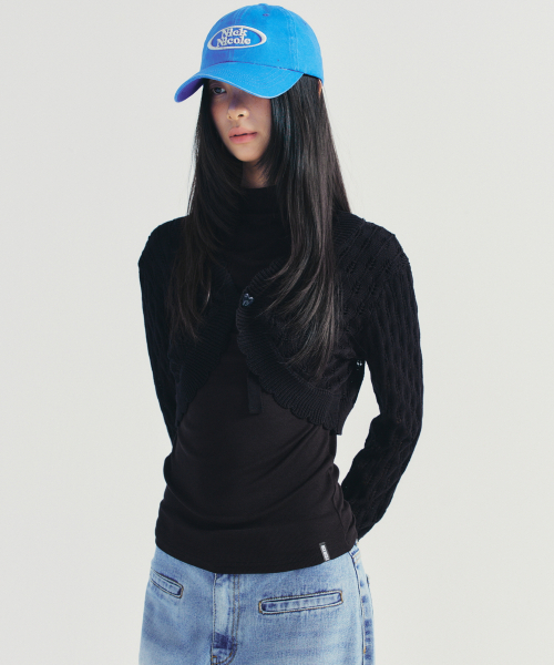 NICK&NICOLE(ニックアンドニコール)の「WAVE PUNCHING CROP CARDIGAN_BLACK(カーディガン/ボレロ・レディース・その他・FREE)」の2枚目の写真