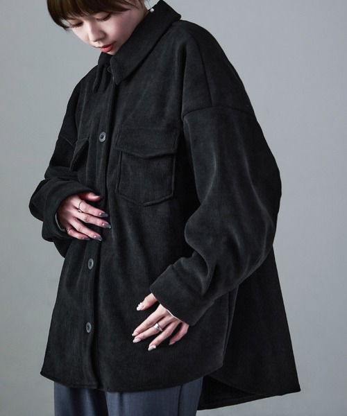 Fashion Letter（ファッションレター）の「セットアップ可能 裏フリース コーデュロイ シャツジャケット（シャツ/ブラウス・レディース・ブラウン/ブラック/アイボリー・M）」の2枚目の写真