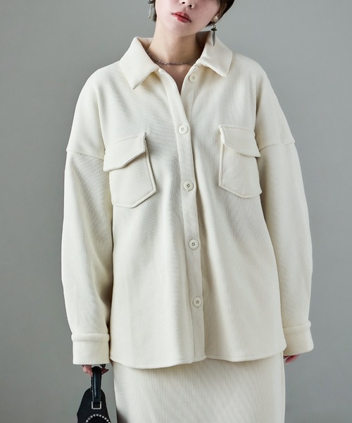 Fashion Letter（ファッションレター）の「セットアップ可能 裏フリース コーデュロイ シャツジャケット（シャツ/ブラウス・レディース・ブラウン/ブラック/アイボリー・M）」の5枚目の写真