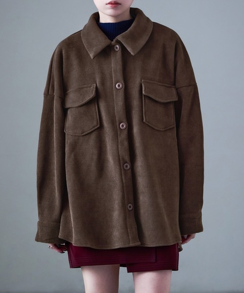 Fashion Letter（ファッションレター）の「セットアップ可能 裏フリース コーデュロイ シャツジャケット（シャツ/ブラウス・レディース・ブラウン/ブラック/アイボリー・M）」の13枚目の写真