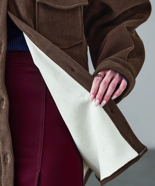Fashion Letter（ファッションレター）の「セットアップ可能 裏フリース コーデュロイ シャツジャケット（シャツ/ブラウス・レディース・ブラウン/ブラック/アイボリー・M）」の14枚目の写真