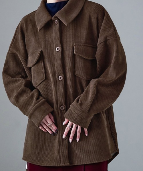 Fashion Letter（ファッションレター）の「セットアップ可能 裏フリース コーデュロイ シャツジャケット（シャツ/ブラウス・レディース・ブラウン/ブラック/アイボリー・M）」の15枚目の写真