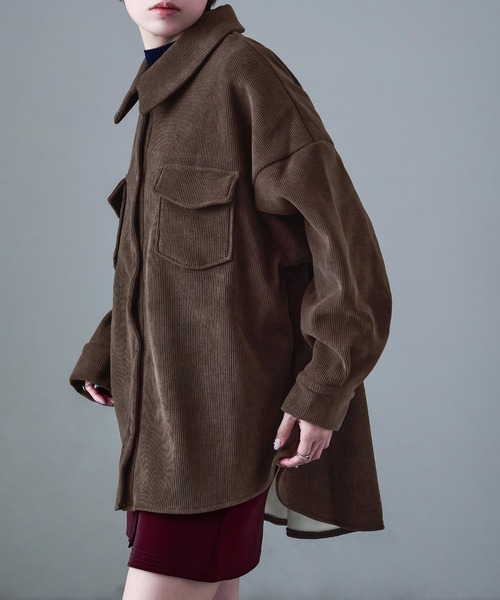 Fashion Letter（ファッションレター）の「セットアップ可能 裏フリース コーデュロイ シャツジャケット（シャツ/ブラウス・レディース・ブラウン/ブラック/アイボリー・M）」の16枚目の写真