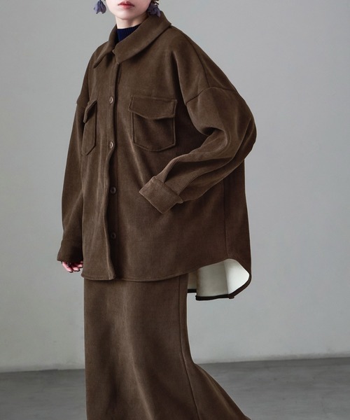 Fashion Letter（ファッションレター）の「セットアップ可能 裏フリース コーデュロイ シャツジャケット（シャツ/ブラウス・レディース・ブラウン/ブラック/アイボリー・M）」の19枚目の写真