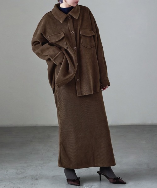 Fashion Letter（ファッションレター）の「セットアップ可能 裏フリース コーデュロイ シャツジャケット（シャツ/ブラウス・レディース・ブラウン/ブラック/アイボリー・M）」の21枚目の写真