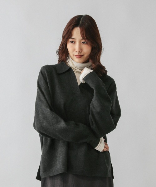 GLOBAL WORK（グローバルワーク）の「フワフワHugmeスキッパー/598019（ニット/セーター・レディース・チャコールグレー/グレー/ダークブラウン・LARGE/MEDIUM）」の7枚目の写真