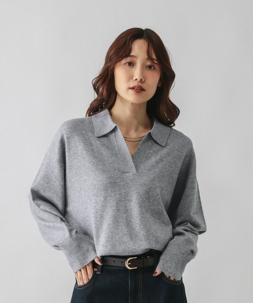 GLOBAL WORK（グローバルワーク）の「フワフワHugmeスキッパー/598019（ニット/セーター・レディース・チャコールグレー/グレー/ダークブラウン・LARGE/MEDIUM）」の10枚目の写真