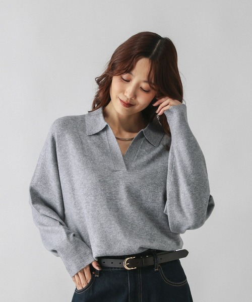 GLOBAL WORK（グローバルワーク）の「フワフワHugmeスキッパー/598019（ニット/セーター・レディース・チャコールグレー/グレー/ダークブラウン・LARGE/MEDIUM）」の11枚目の写真