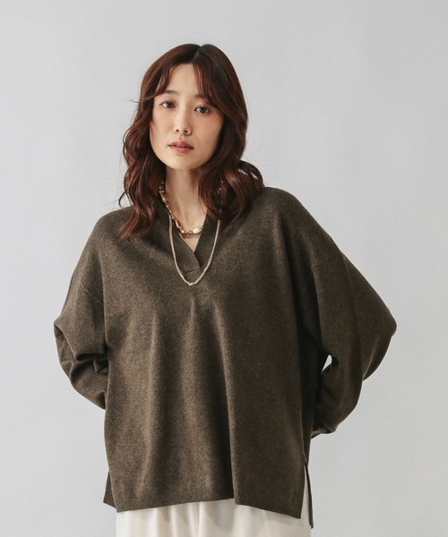 GLOBAL WORK（グローバルワーク）の「フワフワHugmeスキッパー/598019（ニット/セーター・レディース・チャコールグレー/グレー/ダークブラウン・LARGE/MEDIUM）」の14枚目の写真